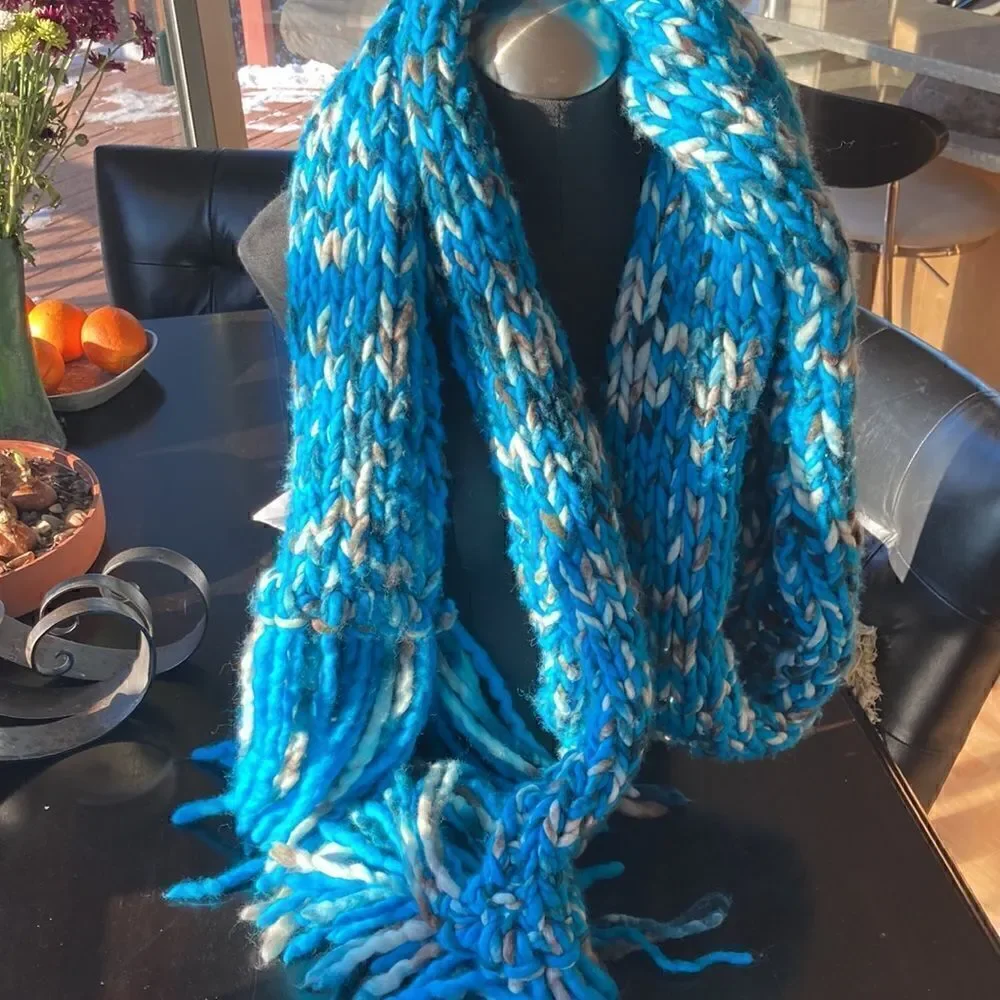 HAND CRAFTED Luxury Chunky scarf wool 2 strand 120”x10”Malabrigio Rasta Yarn